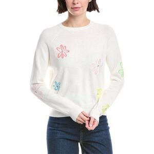 Wispr Womens  Scatter Floral Embroidery Silk-Blend Sweater, White